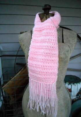 The Rose Quartz Pink Crochet Scarf. Homespun Gypsy Bohochic Hand Crocheted Fringe Scarf. - image4